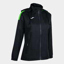 Load image into Gallery viewer, Joma Trivor Ladies Rain Jacket (Black/Green Fluor)