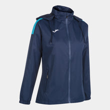 Load image into Gallery viewer, Joma Trivor Ladies Rain Jacket (Dark Navy/Turquoise Fluor)