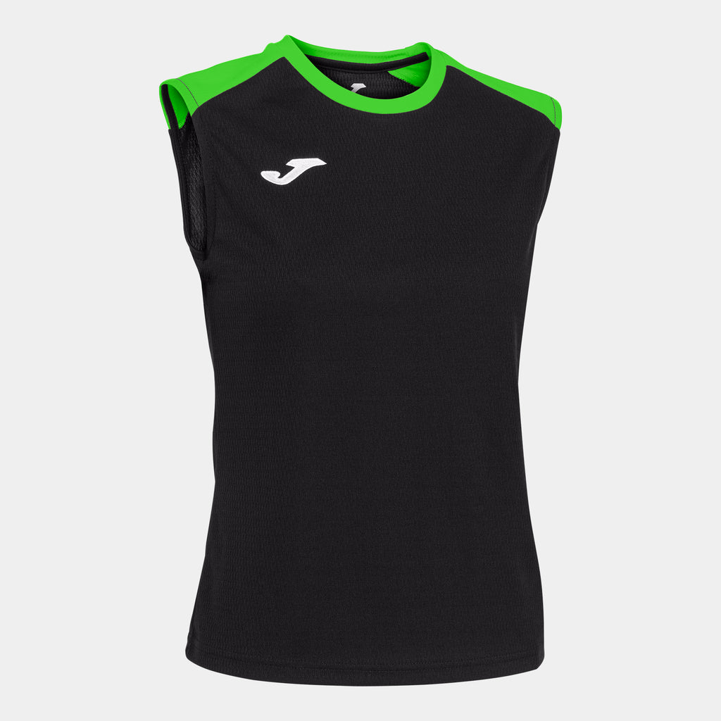 Joma Eco Championship Sleeveless Ladies Tee (Black/Green Fluor)