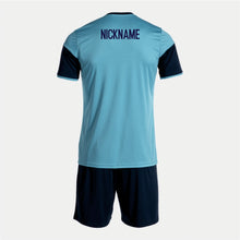 Load image into Gallery viewer, Rees Sports Football Fundamentals Joma Danubio III Shirt/Short Set (Turquoise Fluor/Dark Navy)